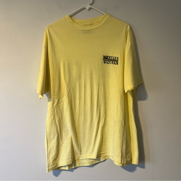 Vintage Ocean Pacific OP 1986 GONE FISHIN Single Stitch Yellow T Shirt XL - Picture 2 of 7